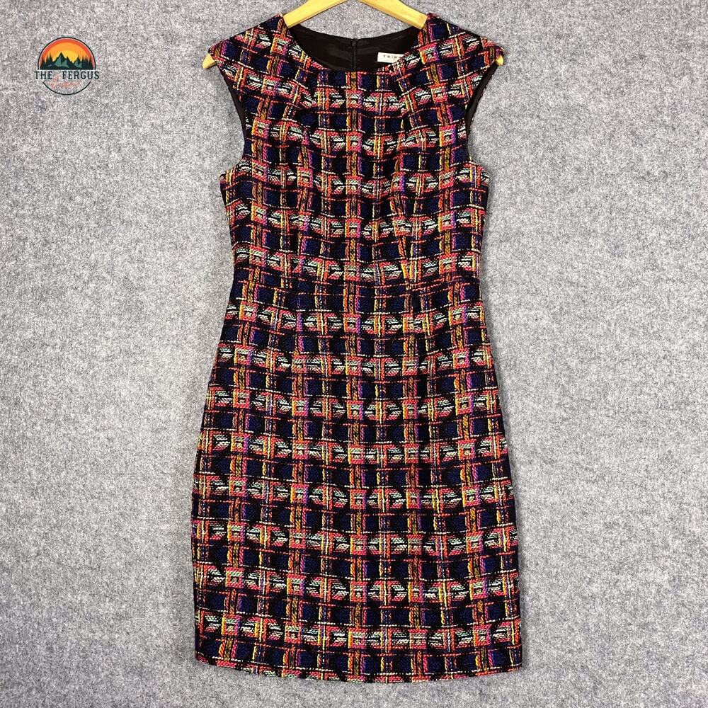 Trina Turk Sheath Dress Multicolor Sleeveless Tweed Back Zip Women's Size 6